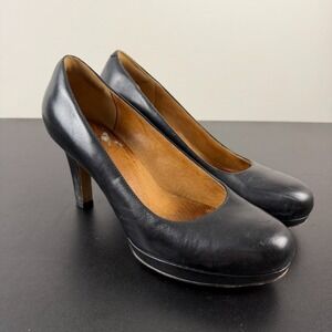 Clarks Artisan Platform Pump Heels Women's 7.5M Black Leather Career Dressy